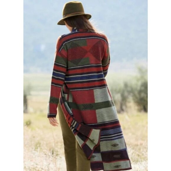 Peruvian Connection Sweaters - Peruvian Connection Salone Tribal Print Wool Alpaca Knit Coat Cardigan X-Small